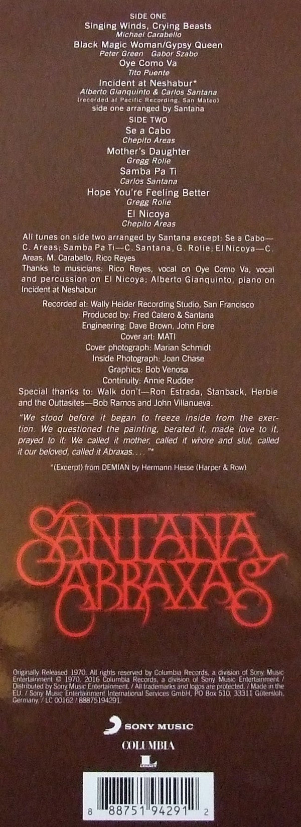 Santana - Abraxas (Vinyl, LP, Album, Reissue, Remastered) Very Good (VG) / Very Good Plus (VG+)
