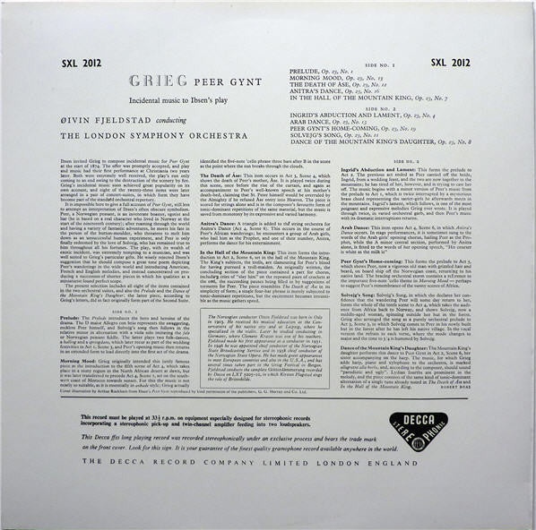Edvard Grieg - Peer Gynt (Incidental Music To Ibsen's Play) (Vinyl, LP, Reissue, Remastered, Stereo) Very Good (VG) / Very Good Plus (VG+)