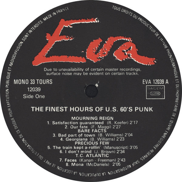 Various - The Finest Hours Of U.S. 60's Punk (Vinyl, LP, Compilation, Mono) Very Good Plus (VG+) / Very Good Plus (VG+)
