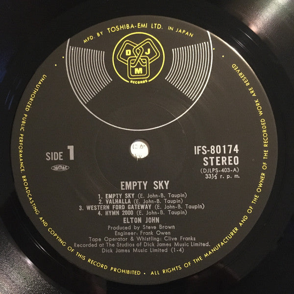 Elton John - Empty Sky (Vinyl, LP, Album, Reissue) Very Good Plus (VG+) / Very Good Plus (VG+)