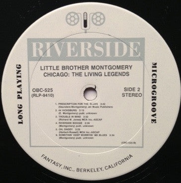 Little Brother Montgomery - Chicago: The Living Legends (Vinyl, LP, Album, Remastered) Very Good (VG) / Very Good (VG)