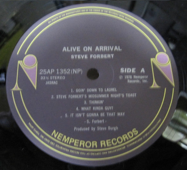 Steve Forbert - Alive On Arrival (Vinyl, LP, Album) Near Mint (NM or M-) / Very Good Plus (VG+)