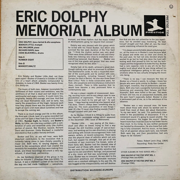 Eric Dolphy - Memorial Album Recorded Live At The Five Spot (Vinyl, LP, Album, Reissue, Stereo) Very Good (VG) / Fair (F)