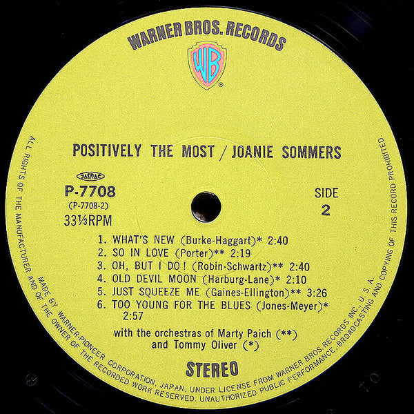 Joanie Sommers - Positively The Most (Vinyl, LP, Album, Reissue, Stereo) Very Good Plus (VG+) / Very Good Plus (VG+)
