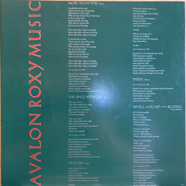 Roxy Music - Avalon (Vinyl, LP, Album, Stereo)
