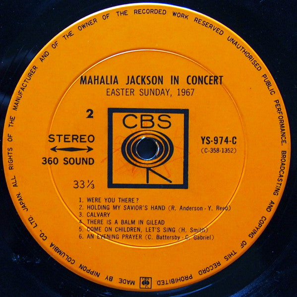 Mahalia Jackson - Mahalia Jackson In Concert Easter Sunday, 1967 (Vinyl, LP, Album, Stereo) Very Good Plus (VG+) / Very Good Plus (VG+)