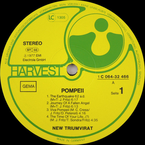 Triumvirat - Pompeii (Vinyl, LP, Album, Stereo) Very Good Plus (VG+) / Good Plus (G+)