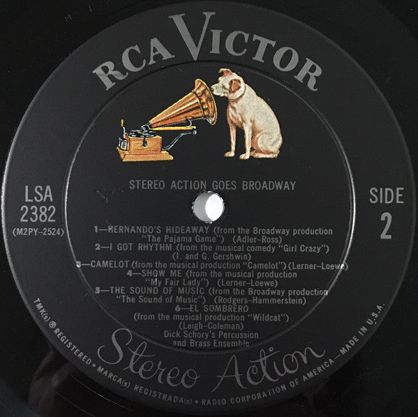 Dick Schory's Percussion And Brass Ensemble - Stereo Action Goes Broadway (Vinyl, LP, Album) Very Good Plus (VG+) / Very Good Plus (VG+)