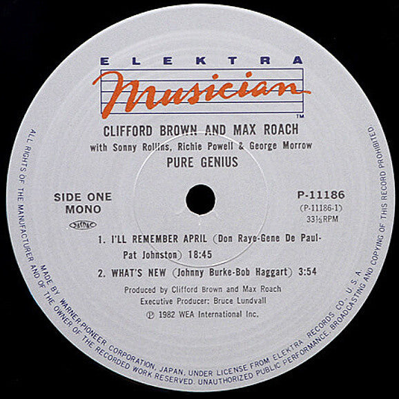 Clifford Brown And Max Roach - Pure Genius (Volume One) (Vinyl, LP, Album, Mono) Very Good Plus (VG+) / Very Good Plus (VG+)