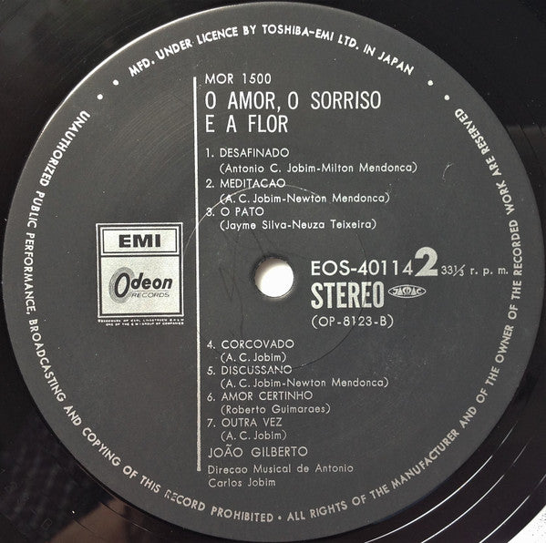 João Gilberto - O Amor, O Sorriso E A Flor (Vinyl, LP, Album, Reissue) Very Good (VG) / Very Good Plus (VG+)