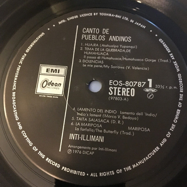 Inti Illimani - Canto De Pueblos Andinos (Vinyl, LP, Album, Stereo) Near Mint (NM or M-) / Very Good Plus (VG+)
