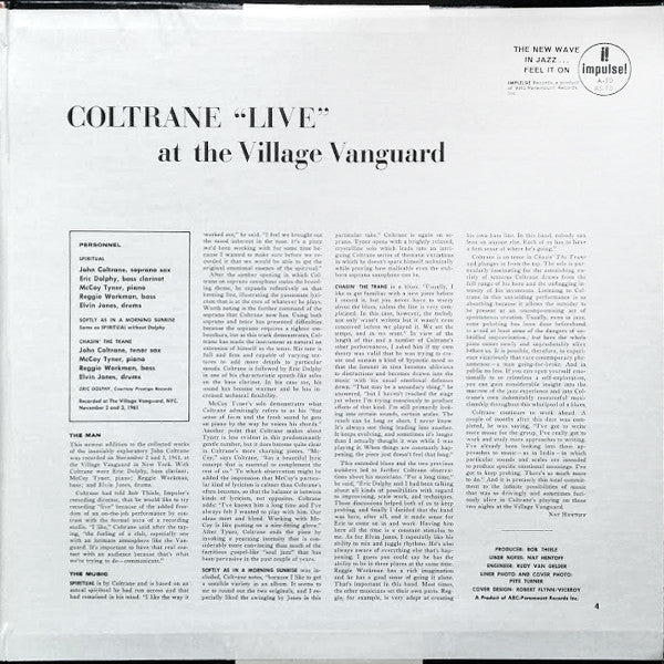 John Coltrane - "Live" At The Village Vanguard (Vinyl, LP, Album, Reissue, Stereo) Near Mint (NM or M-) / Very Good Plus (VG+)