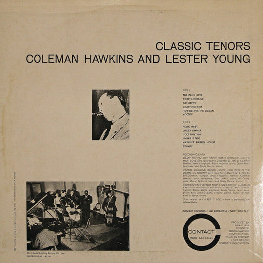 Coleman Hawkins - Classic Tenors (Vinyl, LP, Compilation, Limited Edition, Reissue, Mono) Very Good (VG) / Very Good (VG)