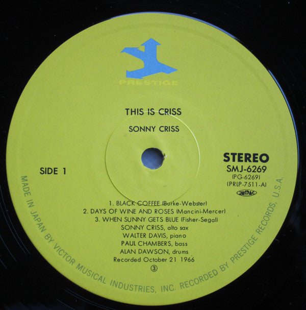 Sonny Criss - This Is Criss! (Vinyl, LP, Album, Reissue, Stereo) Very Good Plus (VG+) / Very Good Plus (VG+)