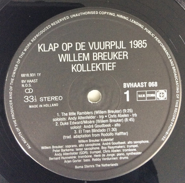 Willem Breuker Kollektief - Klap Op De Vuurpijl 1985 (Vinyl, LP, Album) Good Plus (G+) / Very Good (VG)