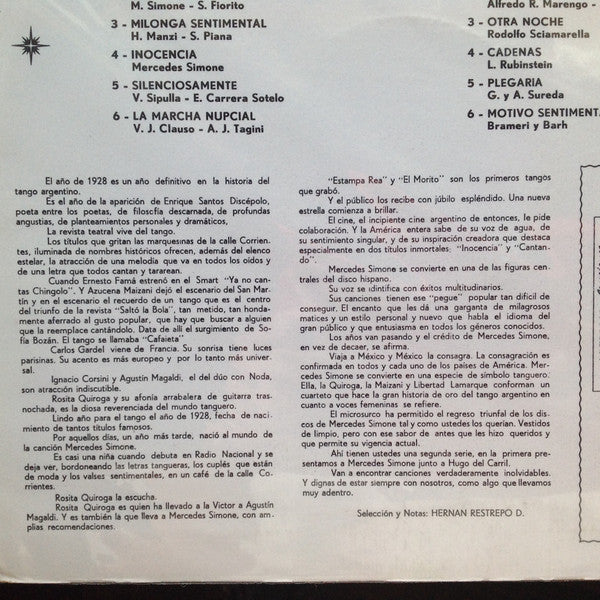 Mercedes Simone - Grabaciones De Oro De Mercedes Simone (Vinyl, LP, Compilation) Very Good (VG) / Very Good Plus (VG+)