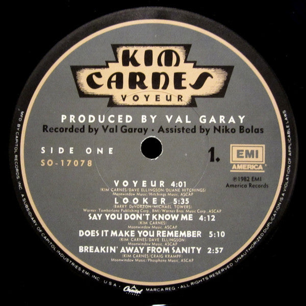 Kim Carnes - Voyeur (Vinyl, LP, Album) Very Good (VG) / Good Plus (G+)