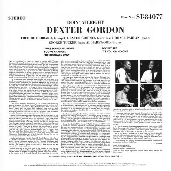 Dexter Gordon - Doin' Allright (2xVinyl, 12", 45 RPM, Album, Limited Edition, Reissue, Remastered, Stereo) Very Good (VG) / Near Mint (NM or M-)