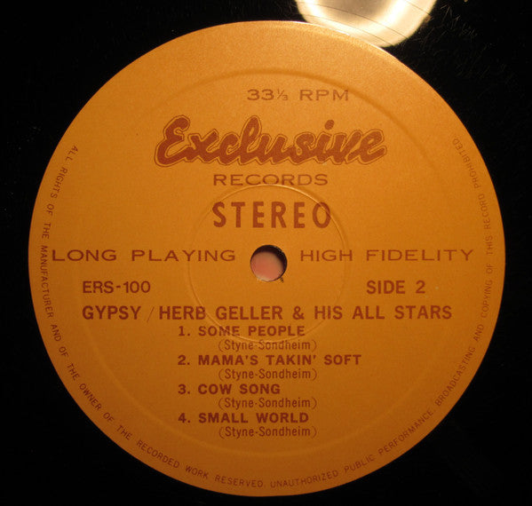 Herb Geller & His All Stars - Gypsy (Vinyl, LP, Album, Stereo)