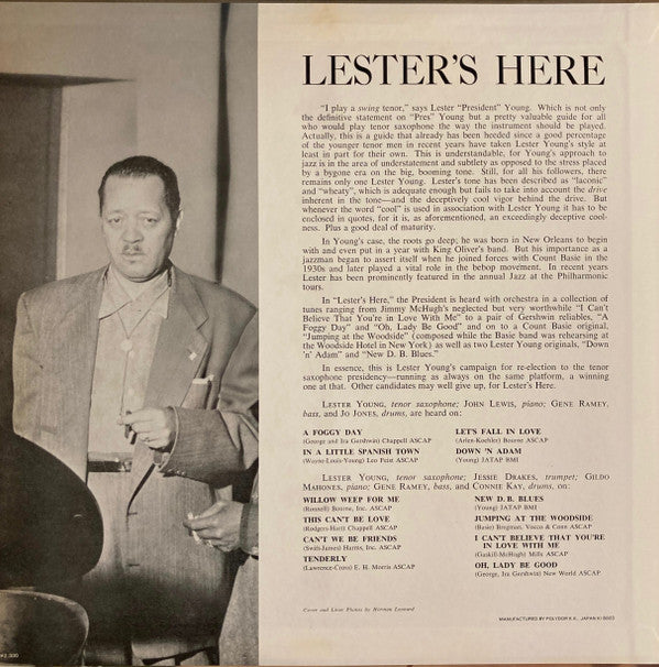 Lester Young And His Orchestra - Lester's Here (Vinyl, LP, Compilation, Reissue, Mono) Very Good Plus (VG+) / Near Mint (NM or M-)