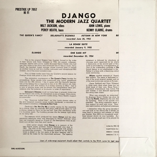 The Modern Jazz Quartet - Django (Vinyl, LP, Album, Reissue, Remastered, Mono) Very Good Plus (VG+) / Very Good Plus (VG+)