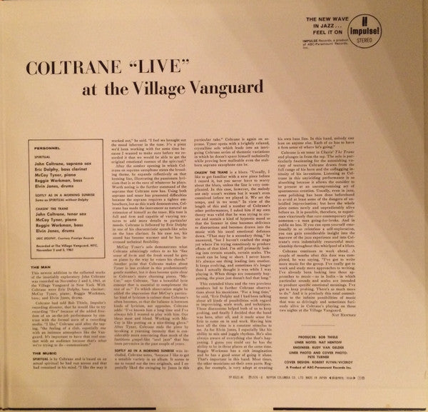 John Coltrane - "Live" At The Village Vanguard (Vinyl, LP, Album, Reissue, Stereo) Very Good (VG) / Poor (P)