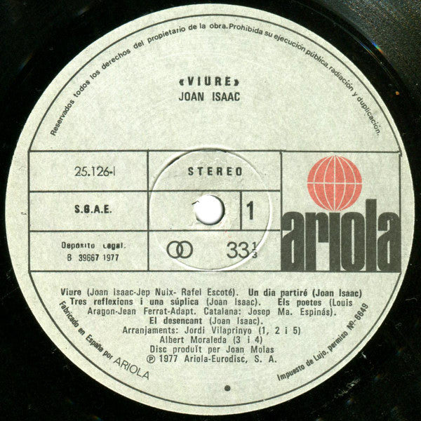 Joan Isaac - Viure (Vinyl, LP, Album) Very Good Plus (VG+) / Very Good (VG)
