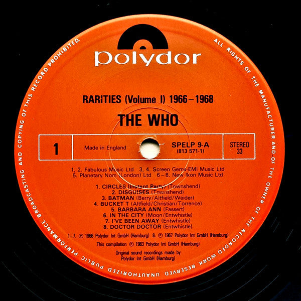 The Who - Rarities Vol. 1 "1966-1968" (Vinyl, LP, Compilation) Very Good Plus (VG+) / Good Plus (G+)