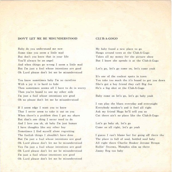 The Animals - 悲しき願い = Don't Let Me Be Misunderstood (Vinyl, 7", 45 RPM, Single, Repress) Very Good Plus (VG+) / Very Good (VG)