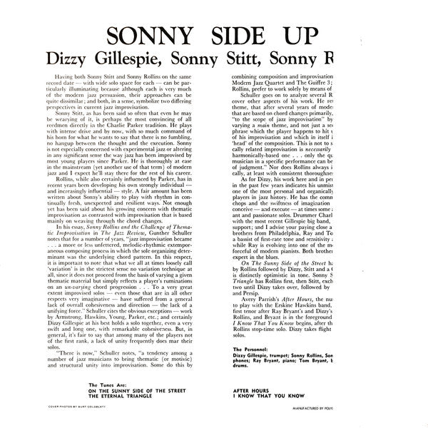Dizzy Gillespie - Sonny Side Up (Vinyl, LP, Album, Reissue, Mono) Very Good (VG) / Very Good (VG)