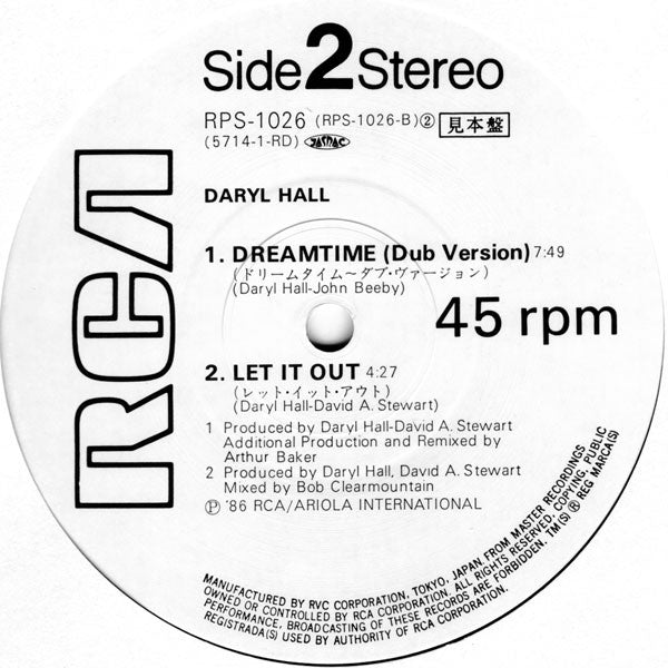 Daryl Hall - Dreamtime (Dance Mix) (Vinyl, 12", 45 RPM, Maxi-Single, Promo, Stereo) Very Good Plus (VG+) / Very Good Plus (VG+)