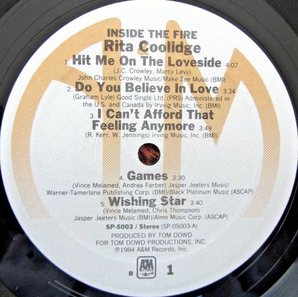 Rita Coolidge - Inside The Fire (Vinyl, LP, Album) Very Good Plus (VG+) / Very Good Plus (VG+)