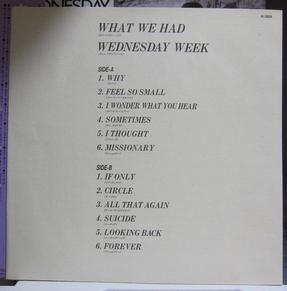Wednesday Week - What We Had (Vinyl, LP, Promo) Near Mint (NM or M-) / Very Good Plus (VG+)