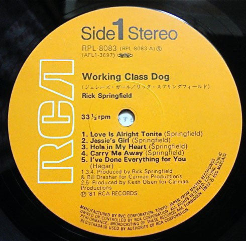Rick Springfield - Working Class Dog (Vinyl, LP, Album) Very Good Plus (VG+) / Very Good (VG)