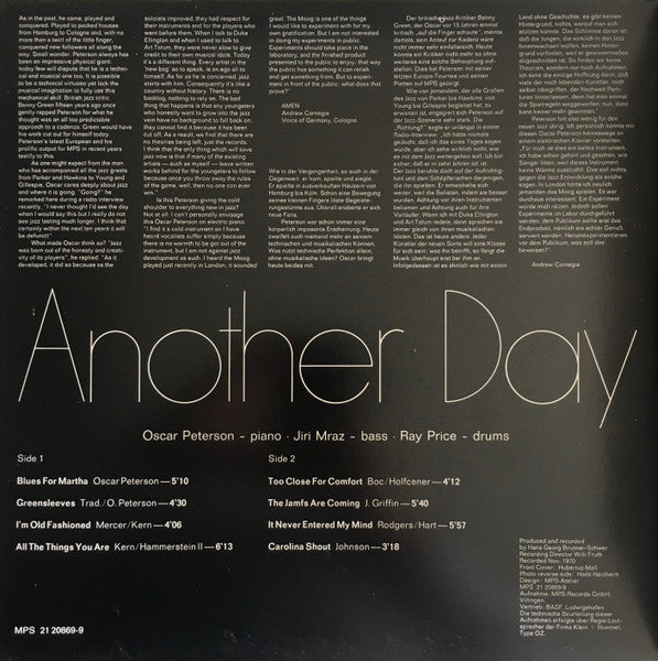 The Oscar Peterson Trio - Another Day (Vinyl, LP, Album, Stereo) Very Good Plus (VG+) / Very Good Plus (VG+)