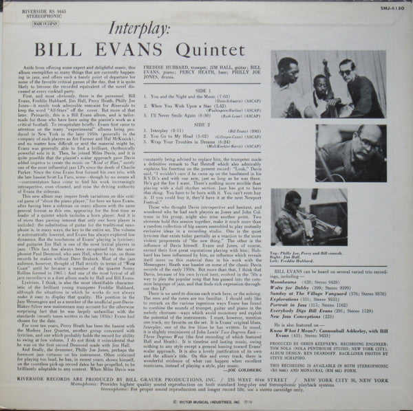 Bill Evans Quintet - Interplay (Vinyl, LP, Album, Reissue) Near Mint (NM or M-) / Very Good Plus (VG+)