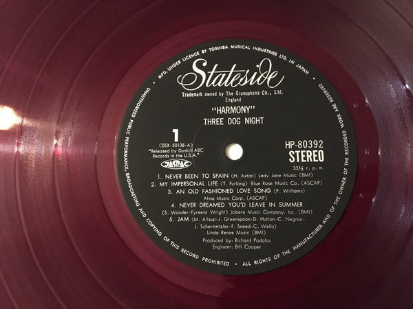 Three Dog Night - Harmony (Vinyl, LP, Album) Very Good (VG) / Good Plus (G+)