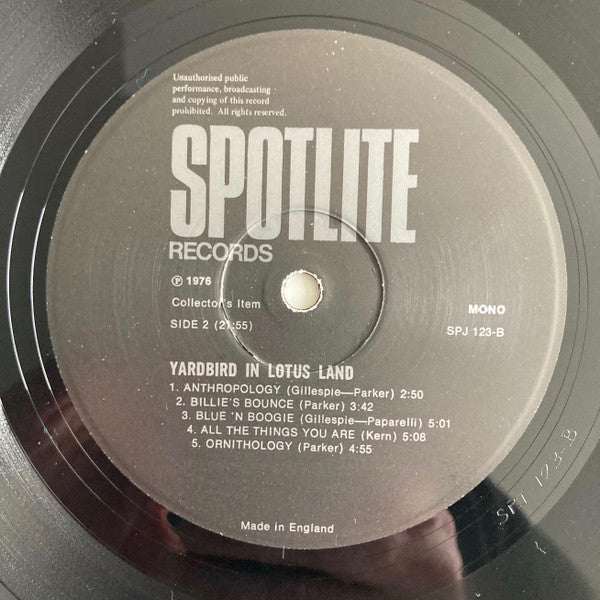 Charlie Parker - Yardbird In Lotus Land (Vinyl, LP) Very Good (VG) / Very Good Plus (VG+)