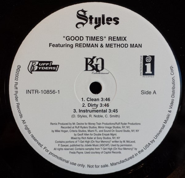 Styles P - Good Times (Remix) (Vinyl, 12", Promo) Very Good Plus (VG+) / Very Good Plus (VG+)