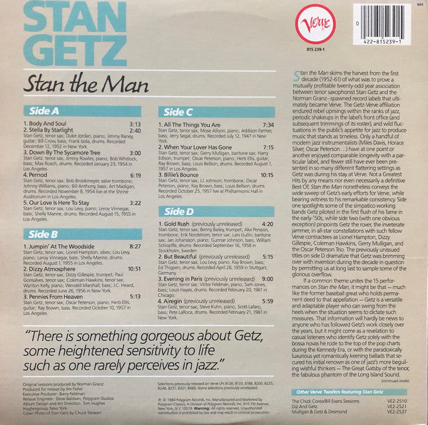 Stan Getz - Stan The Man (2xVinyl, LP, Compilation) Very Good Plus (VG+) / Very Good (VG)
