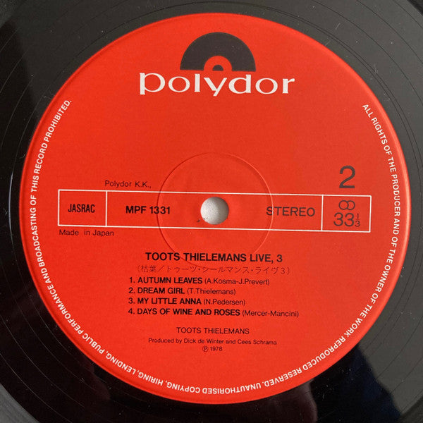 Toots Thielemans - Live 3 (Vinyl, LP, Album, Stereo)