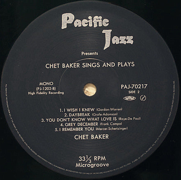 Chet Baker - Sings And Plays With Bud Shank, Russ Freeman And Strings (Vinyl, LP, Album, Reissue, Mono) Very Good (VG) / Very Good (VG)