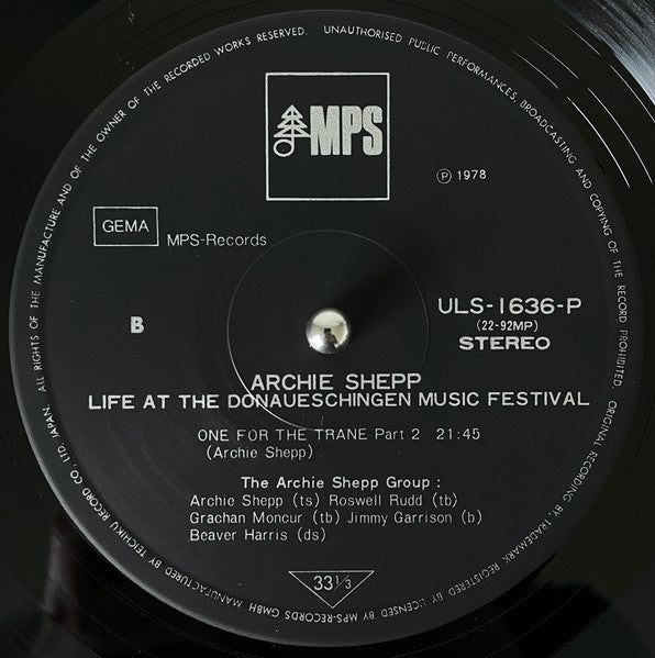 Archie Shepp - Life At The Donaueschingen Music Festival (Vinyl, LP...