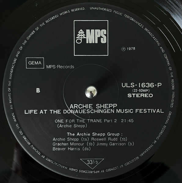 Archie Shepp - Life At The Donaueschingen Music Festival (Vinyl, LP...