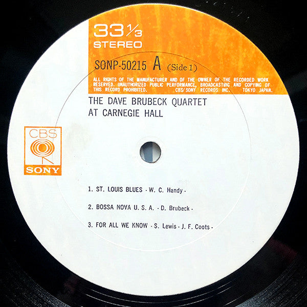 The Dave Brubeck Quartet - At Carnegie Hall (2xVinyl, LP, Album, Stereo, Reissue) Very Good Plus (VG+) / Good (G)