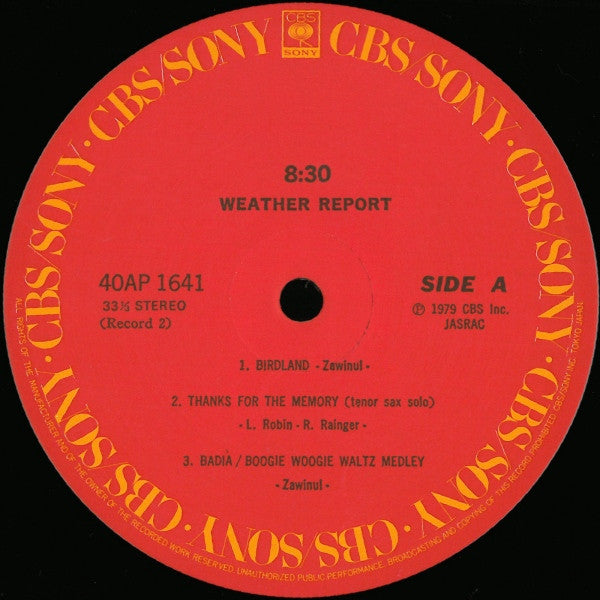 Weather Report - 8:30 (2xVinyl, LP, Album) Very Good Plus (VG+) / Very Good Plus (VG+)