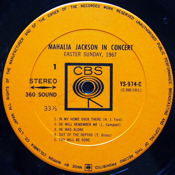 Mahalia Jackson - Mahalia Jackson In Concert Easter Sunday, 1967 (Vinyl, LP, Album, Stereo) Very Good Plus (VG+) / Very Good Plus (VG+)