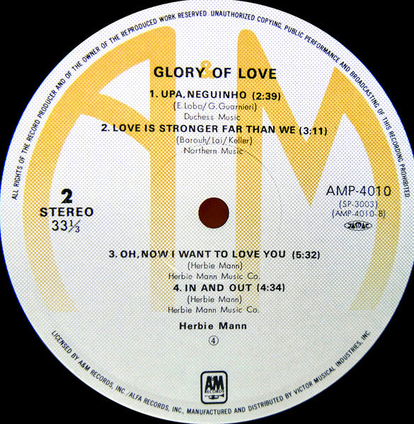 Herbie Mann - Glory Of Love (Vinyl, LP, Album, Reissue) Very Good Plus (VG+) / Very Good (VG)