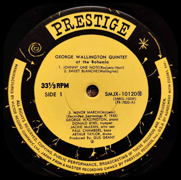 George Wallington Quintet - George Wallington Quintet At The Bohemia (Vinyl, LP, Album, Reissue, Mono) Very Good (VG) / Very Good (VG)