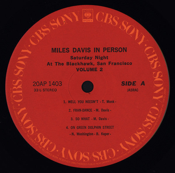 Miles Davis - In Person, Saturday Nights At The Blackhawk, San Francisco, Volume II (Vinyl, LP, Album, Reissue) Very Good (VG) / Very Good (VG)